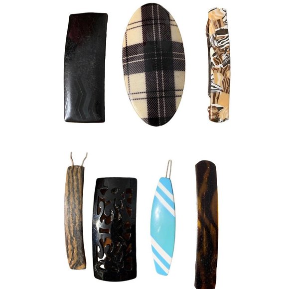 Hair Barrettes 7 Assorted 3 From France / 4 Others Unmarked Approx 3”+ Preowned - Picture 1 of 2